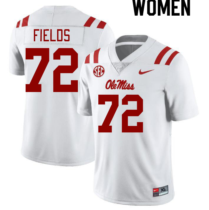 Women #72 Ethan Fields Ole Miss Rebels College Football Jerseyes Stitched Sale-White - Click Image to Close